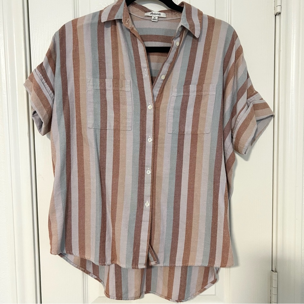 Madewell flannel courier XS sunrise stripe button up top